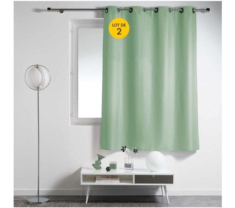 Lot De 2 Rideaux Spécial Petites Fenêtres à Oeillets 140 X 180 Cm – Uni Sauge – Essentiel