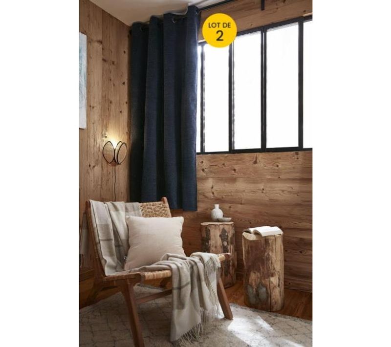 Lot De 2 Rideaux Petite Hauteur 140 X 180 Cm Occultant Doublé Polaire Bjorn Bleu