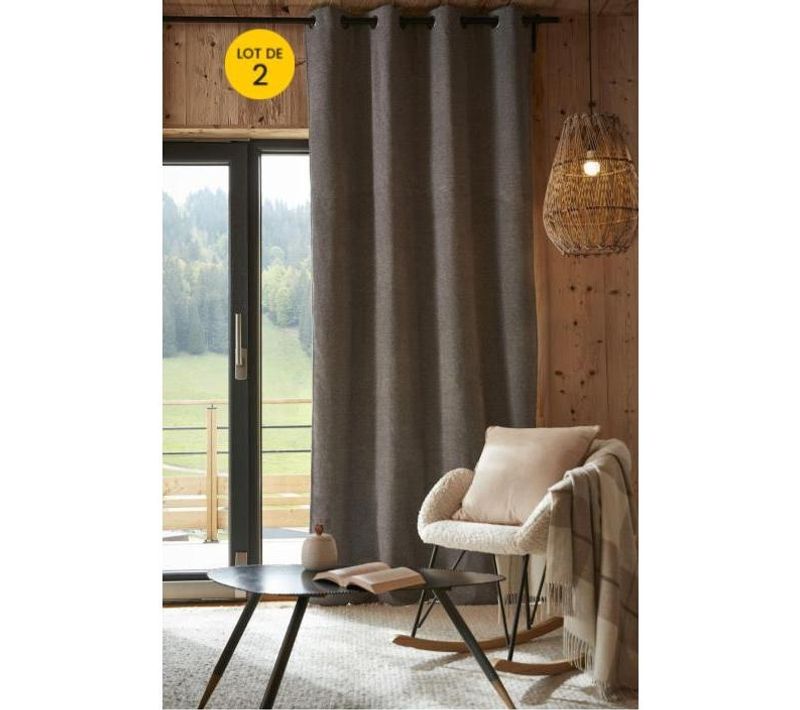 Lot De 2 Rideaux 140 X 260 Cm Ultra Occultant Doublé Polaire Bjorn Gris
