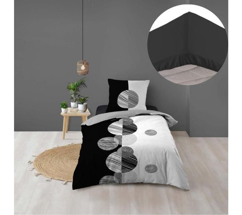 Pack Housse De Couette Enfant 140 X 200 Cm Stormi + Drap Housse 90 X 190 Noir