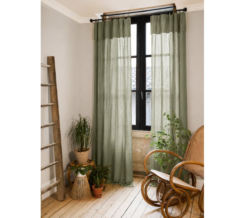 Lot De 2 Rideaux Gaze De Coton Romarin 140x300 Cm Ajustables – 8 Anneaux Pinces Inclus – Rideaux