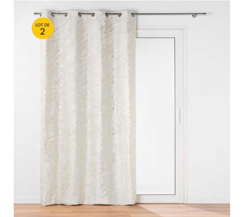 Lot De 2 Rideaux à Oeillets 140 X 260 Cm Velours Imprimé Métallisé Marius