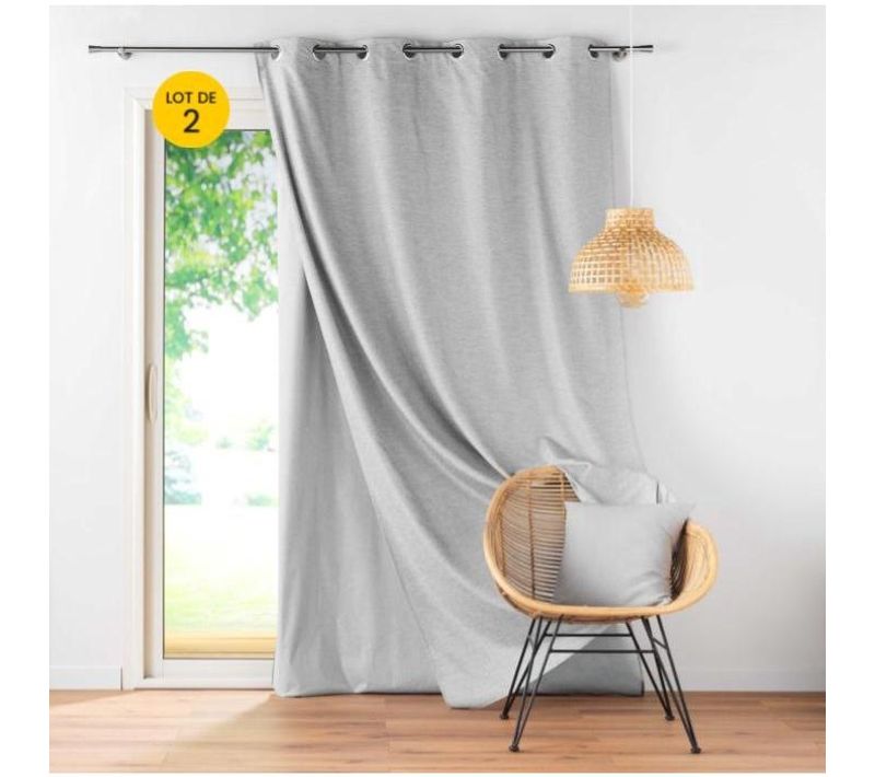 Lot De 2 Rideaux Occultant/thermique/phonique Doublure Amovible 140 X 260 Cm Coverline Gris