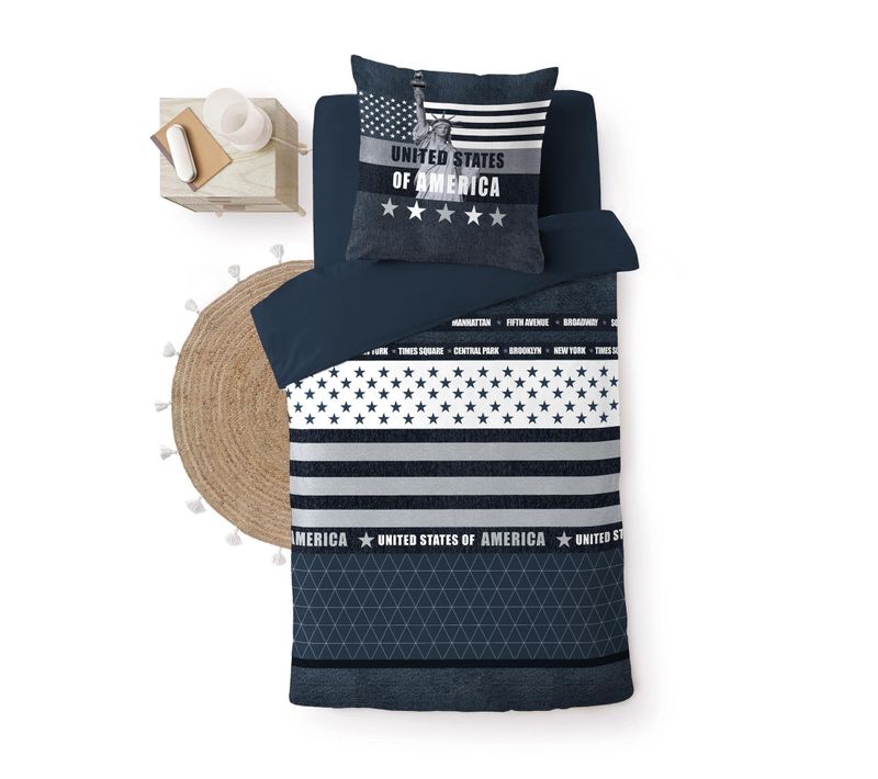 Housse De Couette Enfant 140 X 200 Cm + 1 Taie Coton 42 Fils Usa States