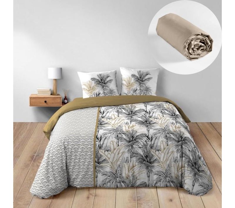 Pack Housse De Couette Dakar 240 X 220 Cm + Drap Housse 140x190 Cm Beige