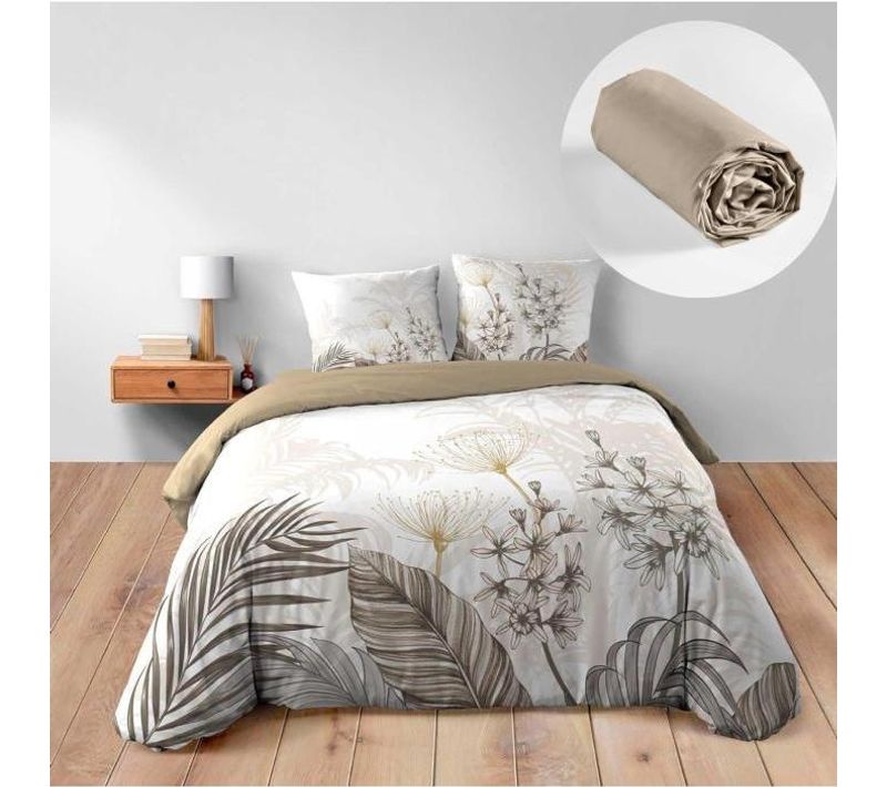 Parure De Lit Bastille - Housse De Couette 260 X 240 Cm + Drap-housse Beige 160x200 Cmcm
