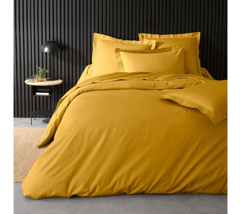 Housse De Couette Jaune En Percale De Coton - Douceur Et Élégance 260 X 240 Cm