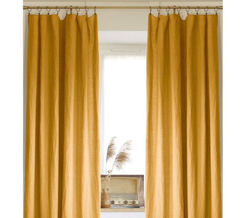 Lot De 2 Rideaux Ajustables En Lin Soline Avec 8 Anneaux Pince 140 X 270 Cm Jaune