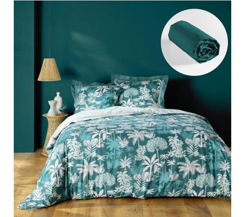 Parure De Lit Scarlett Émeraude 240 X 220 Cm + Drap-housse 140x190 Cm