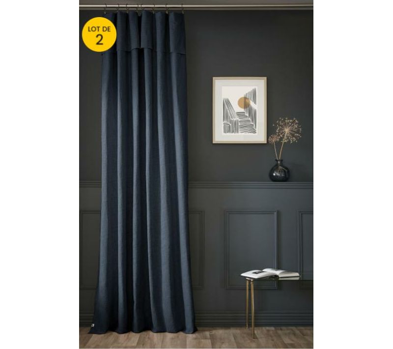 Lot De 2 Rideaux Ajustables Sixtine – 140 X 270 Cm – Coton Flammé – Minuit