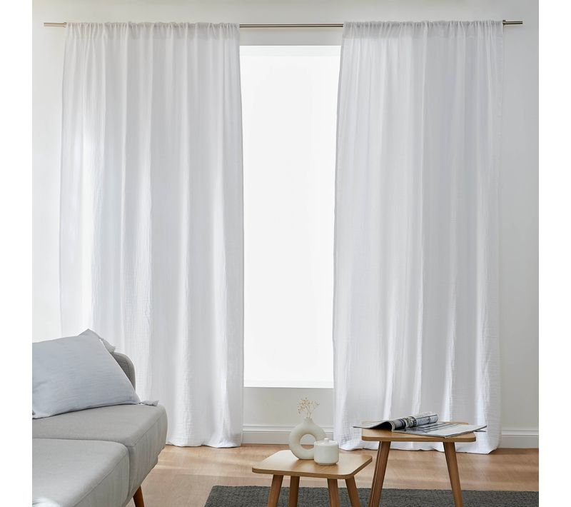 Lot De 2 Rideaux Galon Fronceur Double Gaze De Coton – Perle – 140 X 240 Cm