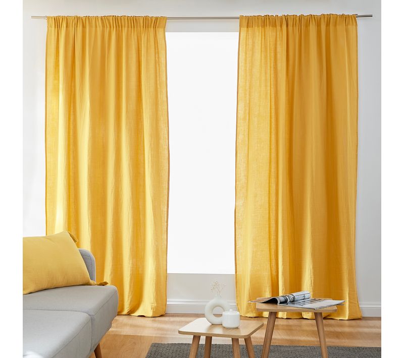 Lot De 2 Rideaux Galon Fronceur Double Gaze De Coton – Safran – 140 X 240 Cm