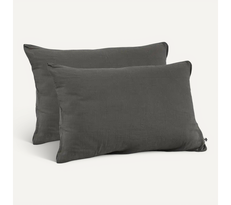 Lot De 2 Taies D’oreiller En Double Gaze De Coton – 50 X 70 Cm – Coloris Granit