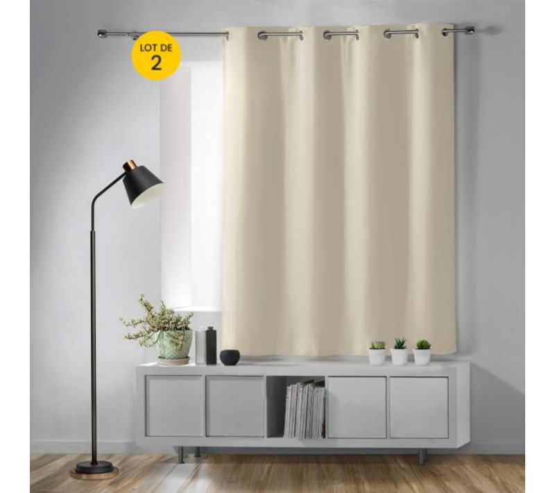 Lot De 2 Rideaux Occultants à Oeillets 135 X 180 Cm – Uni Naturel – Petite Hauteur