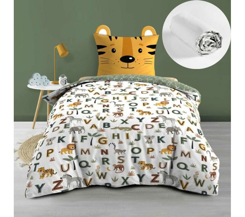 Pack Parure De Lit Enfant 140 X 200 Cm + Drap Housse 90x190 Cm – Tigry – 100% Coton
