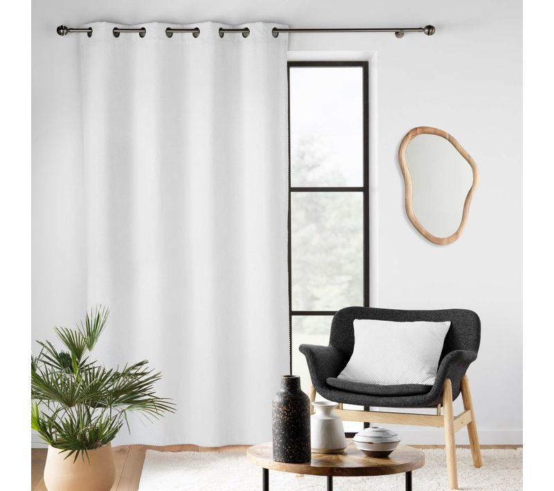 Rideau Tamisant à Oeillets 140 X 260 Cm – Velours Relief Texturé – Java Blanc