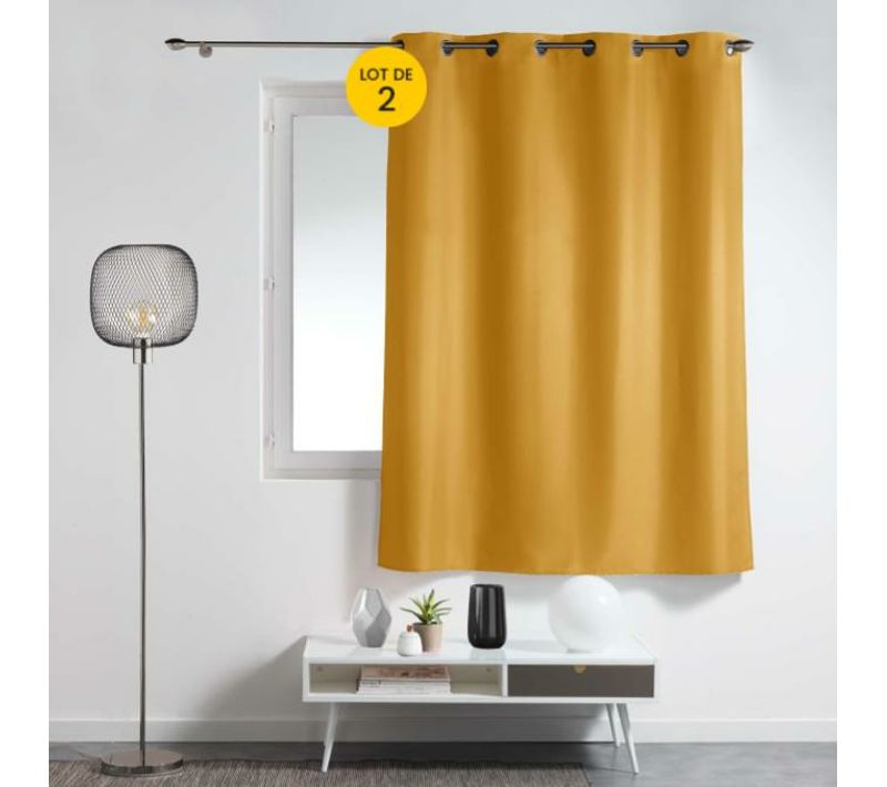 Lot De 2 Rideaux à Oeillets Petite Hauteur 140 X 180 Cm – Ocre