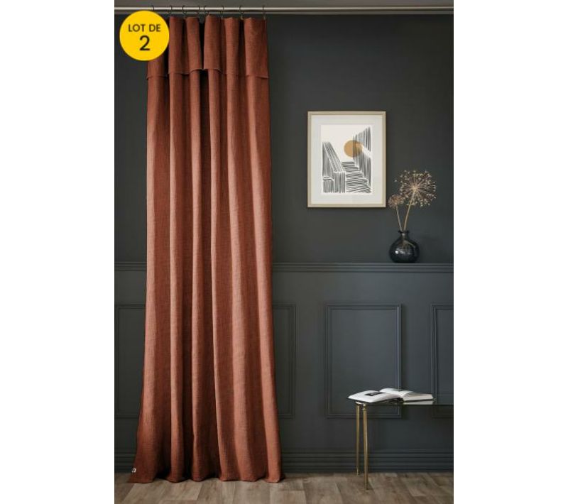 Lot De 2 Rideaux En Coton Ajustables Sixtine – Terracotta – 140 X 270 Cm