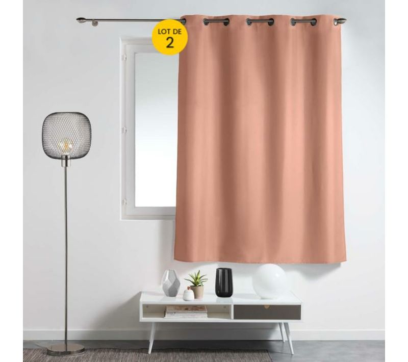 Lot De 2 Rideaux à Oeillets Petite Hauteur 140 X 180 Cm – Polyester Uni Epure – Blush