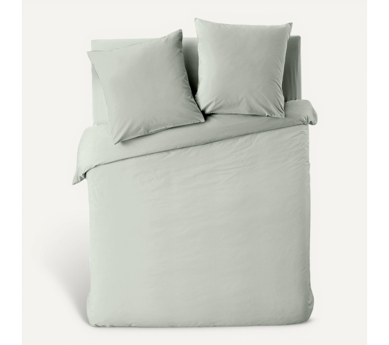 Housse De Couette Melina Sauge 240x220 Cm – Coton 60 Fils Fils Teints Lavés Uni