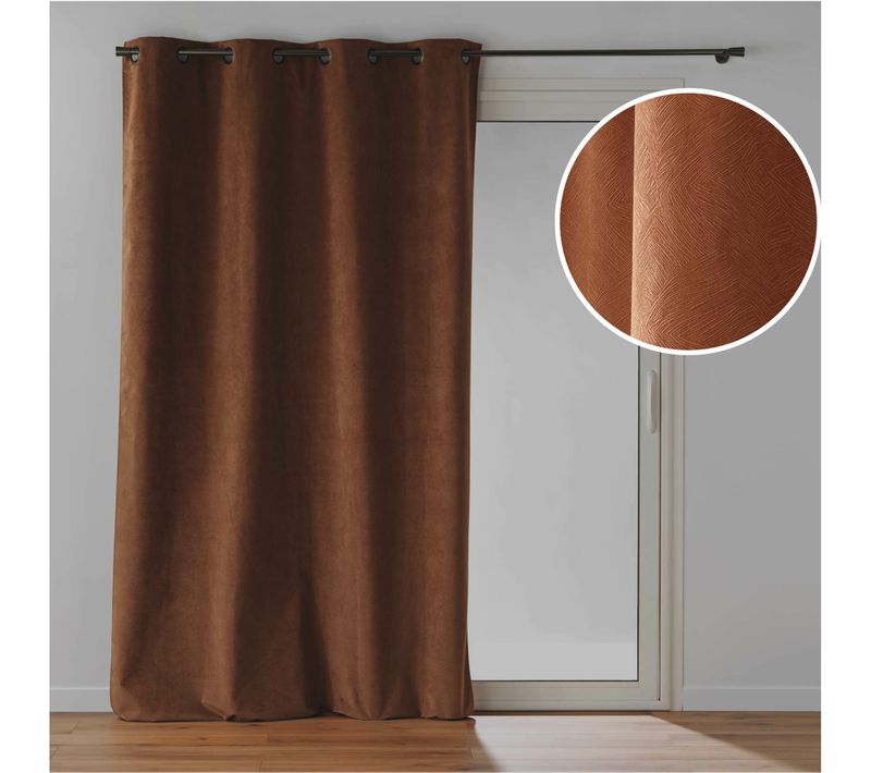 Rideau à Oeillets 140 X 260 Cm – Velours Texturé Léonie Camel – 100 % Occultant
