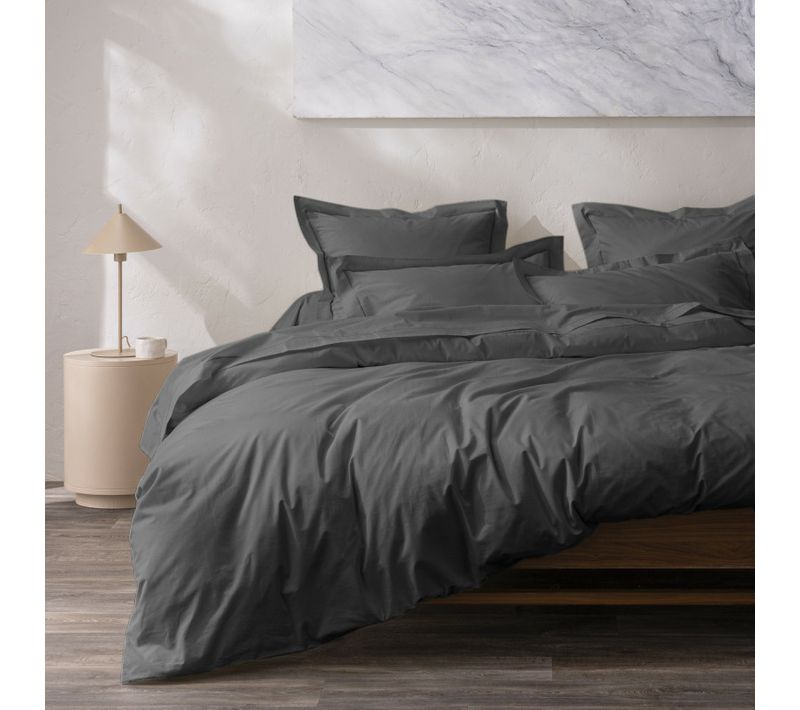 Housse De Couette 240 X 220 Cm Grand Hôtel Signature Ardoise  — Percale De Coton Peigné 80 Fils/cm²