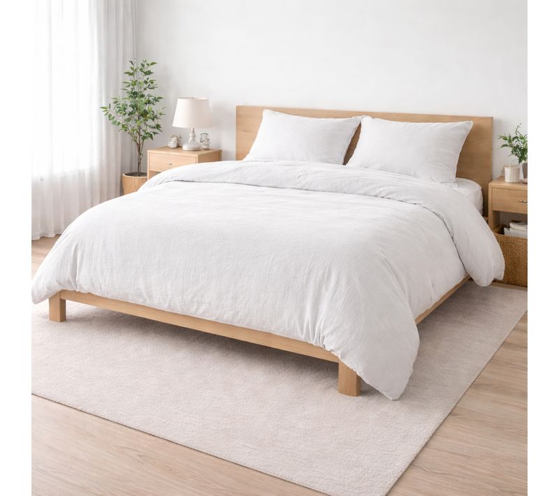 Parure De Lit 240 X 220 Cm Sienna Blanc + 2 Taies 63x63 Cm – Double Face Gaze De Coton et Coton 57
