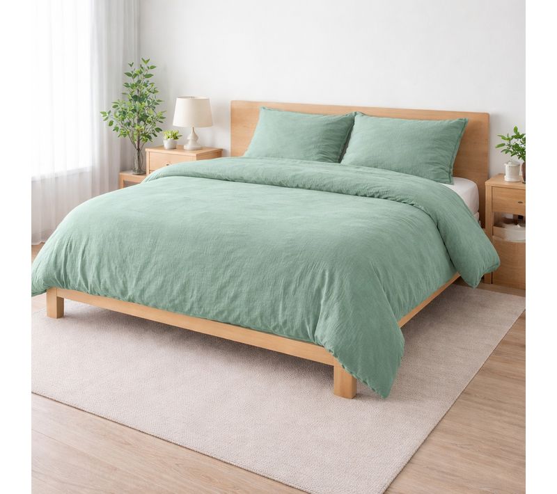 Parure De Lit 240 X 220 Cm Sienna Sauge + 2 Taies 63x63 Cm – Double Face Gaze De Coton et Coton 57