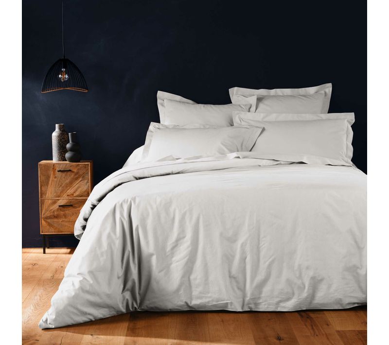 Parure De Lit 240 X 220 Cm Unie 57 Fils – Linaé Blanc – 2 Taies 63 X 63 Cm Incluses