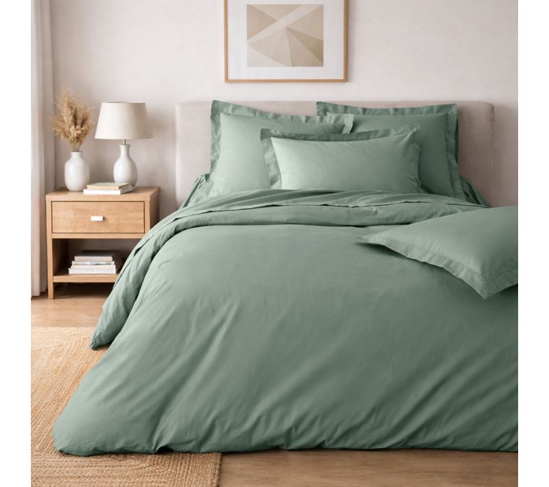 Parure De Lit 260 X 240 Cm – Percale De Coton 78 Fils – Tilleul -  Qualité Hôtel – 2 Taies 63x63 Cm