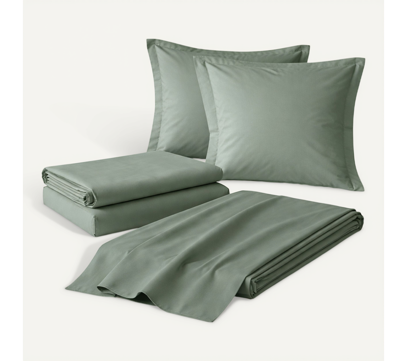 Parure De Drap 4 Pièces En Coton 57 Fils 140 X 190 Cm Cèdre – Drap-housse, Drap Plat Et 2 Taies