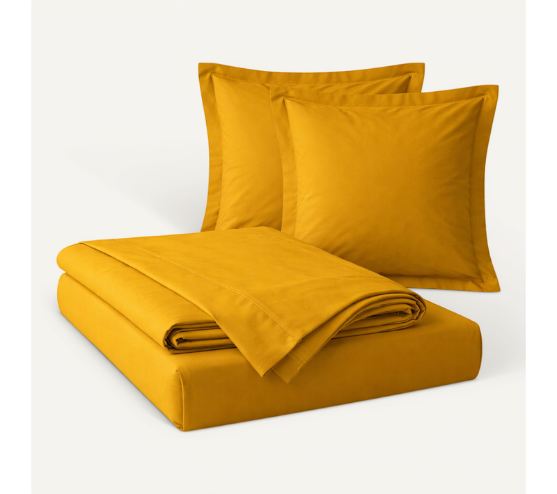 Parure De Draps 4 Pièces En Coton 57 Fils 160 X 200 Cm Curry – Drap-housse, Drap Plat Et 2 Taies