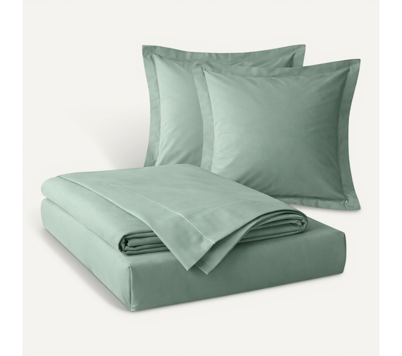 Parure De Draps 4 Pièces En Coton 57 Fils 160 X 200 Cm Sauge – Drap-housse, Drap Plat Et 2 Taies