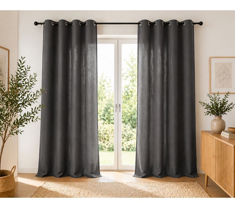 Lot De 2 Rideaux 100% Coton Prélavé 140 X 260 Cm – Kala Granit