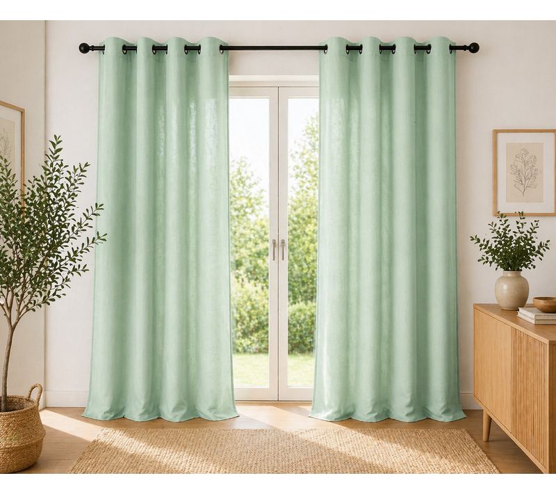 Lot De 2 Rideaux 100% Coton Prélavé 140 X 260 Cm – Kala Menthe