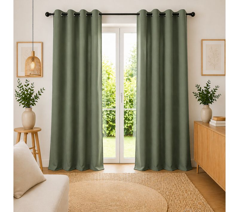 Lot De 2 Rideaux 100% Coton Prélavé 140 X 260 Cm – Kala Romarin