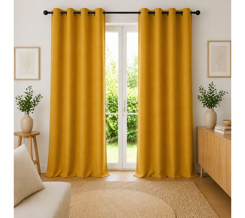 Lot De 2 Rideaux 100% Coton Prélavé 140 X 260 Cm – Kala Safran