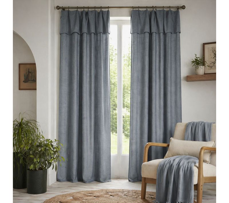 Lot De 2 Rideaux Ajustables + 8 Anneaux Pinces 140 X 270 Cm – Lyocell Uni Stone