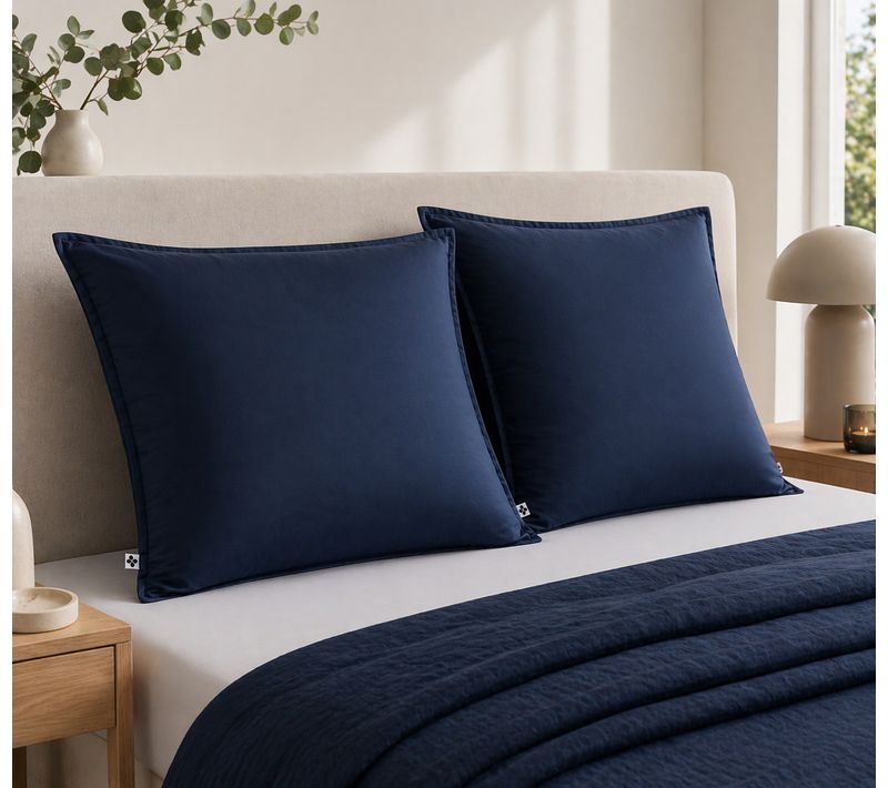 Lot De 2 Taies D’oreiller 63 X 63 Cm – Viscose De Satin De Bambou – Marine – Salomé