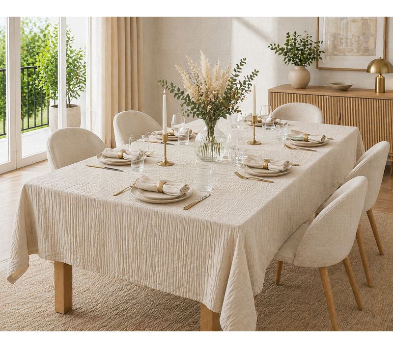 Nappe Rectangle 150 X 350 Cm + 6 Serviettes De Table – Double Gaze De Coton Gaïa Pampa