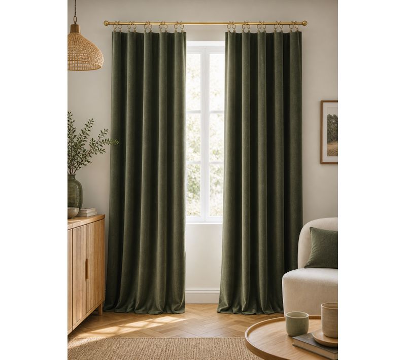 Lot De 2 Rideaux Velours Thym 140 X 270 Cm Ajustables – Anneaux Pince – Coton épais – César