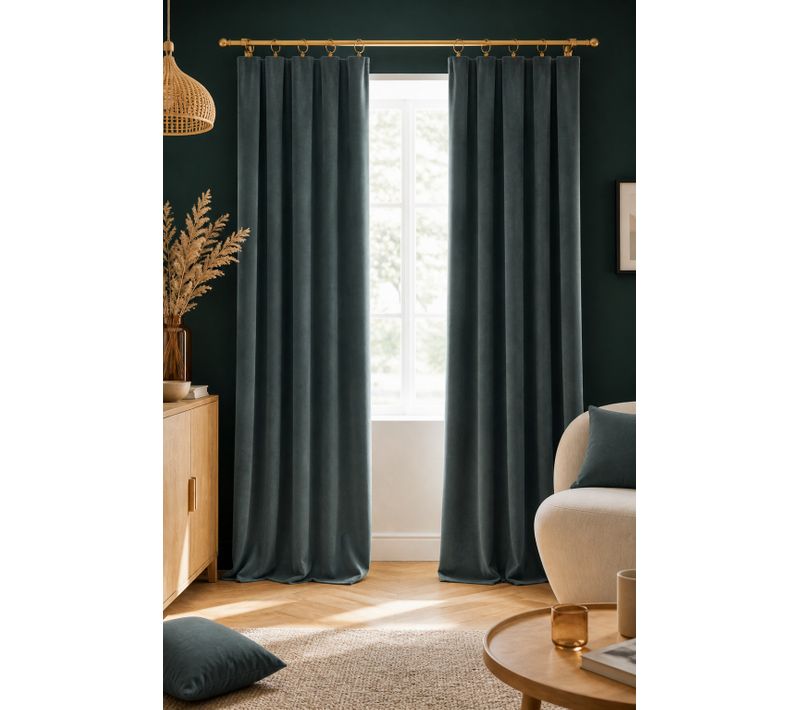 Lot De 2 Rideaux Velours Ardoise 140 X 270 Cm Ajustables – Anneaux Pince – Coton épais – César