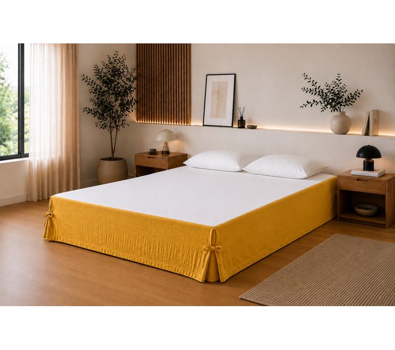 Cache-sommier 140 X 190 Cm Double Gaze De Coton Gaïa Safran – Qualité Haut De Gamme