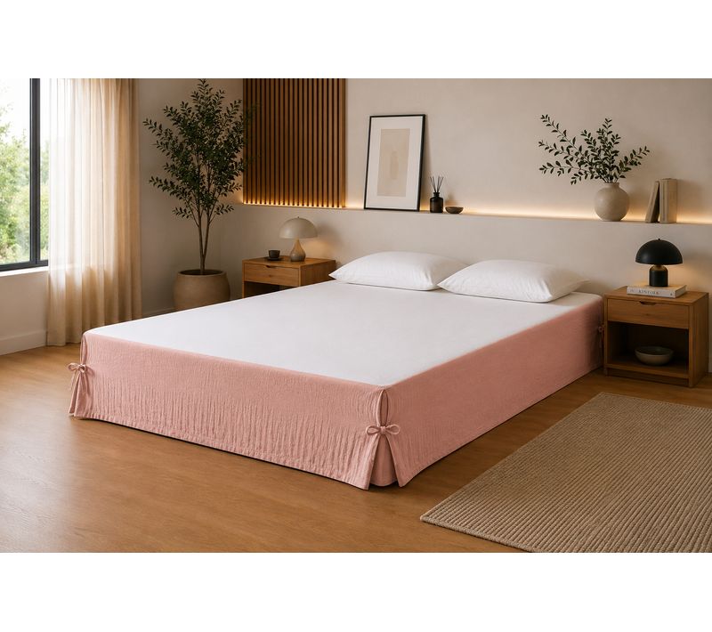 Cache-sommier 160 X 200 Cm Double Gaze De Coton Gaïa Rose Pêche – Qualité Haut De Gamme