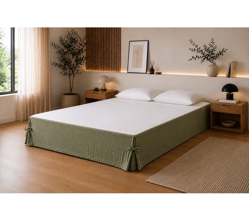 Cache-sommier 160 X 200 Cm Double Gaze De Coton Gaïa Romarin – Qualité Haut De Gamme