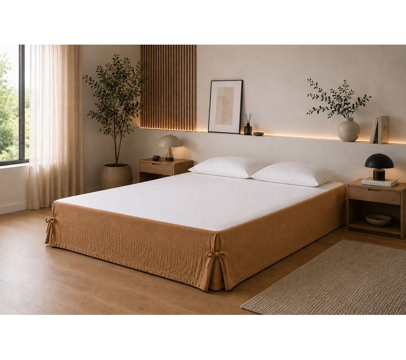 Cache-sommier 160 X 200 Cm Double Gaze De Coton Gaïa Camel – Qualité Haut De Gamme