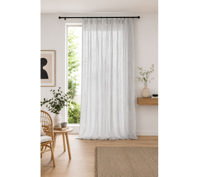 Rideau Ajustable Double Gaze De Coton 140 X 300 Cm Avec 8 Anneaux Pince Gaïa Nuage – Hauteur