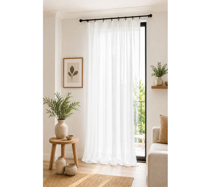 Rideau Ajustable Double Gaze De Coton 140 X 300 Cm Avec 8 Anneaux Pince Gaïa Blanc – Hauteur