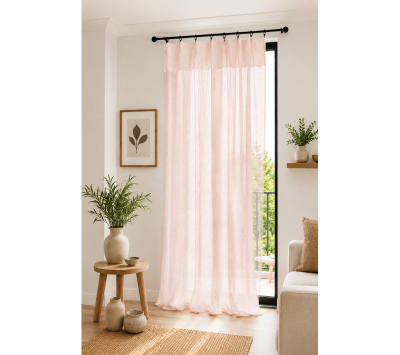Rideau Ajustable Double Gaze De Coton 140 X 300 Cm Avec 8 Anneaux Pince Gaïa Rose Guimauve – Hauteur