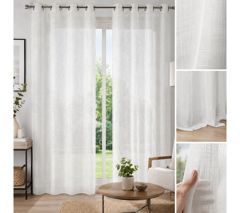 Lot De 2 Voilages À Oeillets 140 X 240 Cm Effet Lin Tissé Haltona Blanc